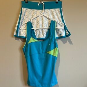 Nike Blue and Green Women's Top and Skirt Set